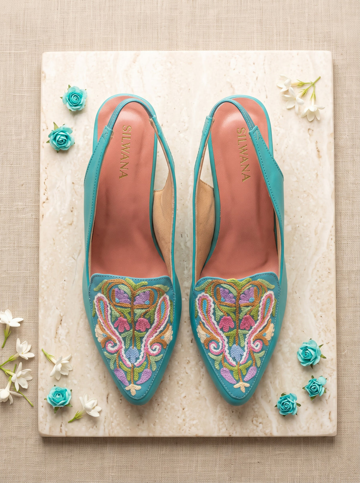 Turquoise Multi Floral Aari Heel