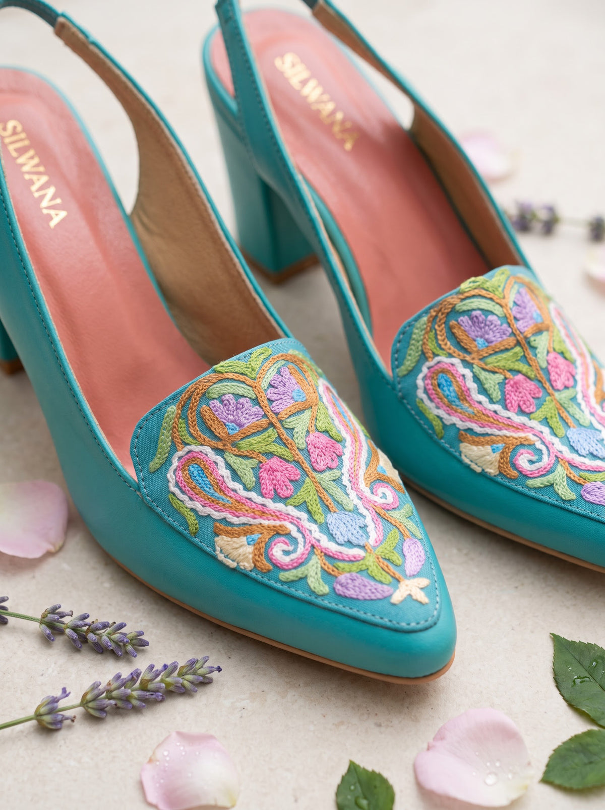 Turquoise Multi Floral Aari Heel