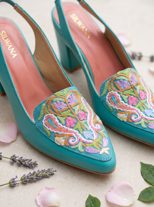 Turquoise Multi Floral Aari Heel