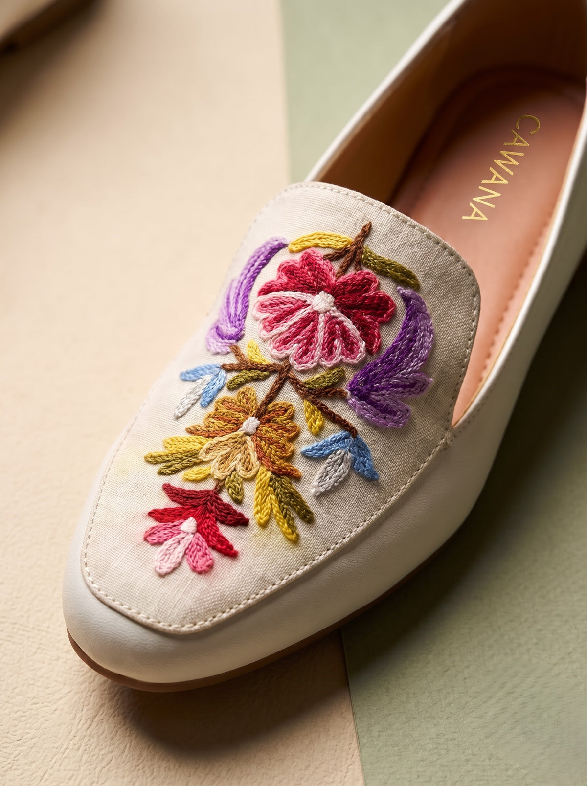 Ivory Cream Multi Floral Aari Shoes