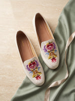 Ivory Cream Multi Floral Aari Shoes