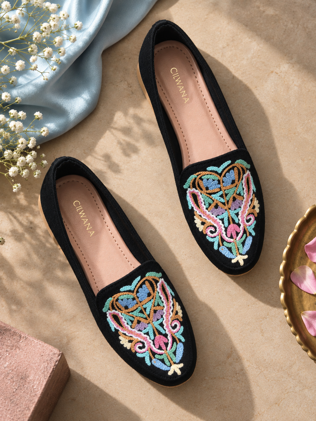 Black Floral Aari Shoes