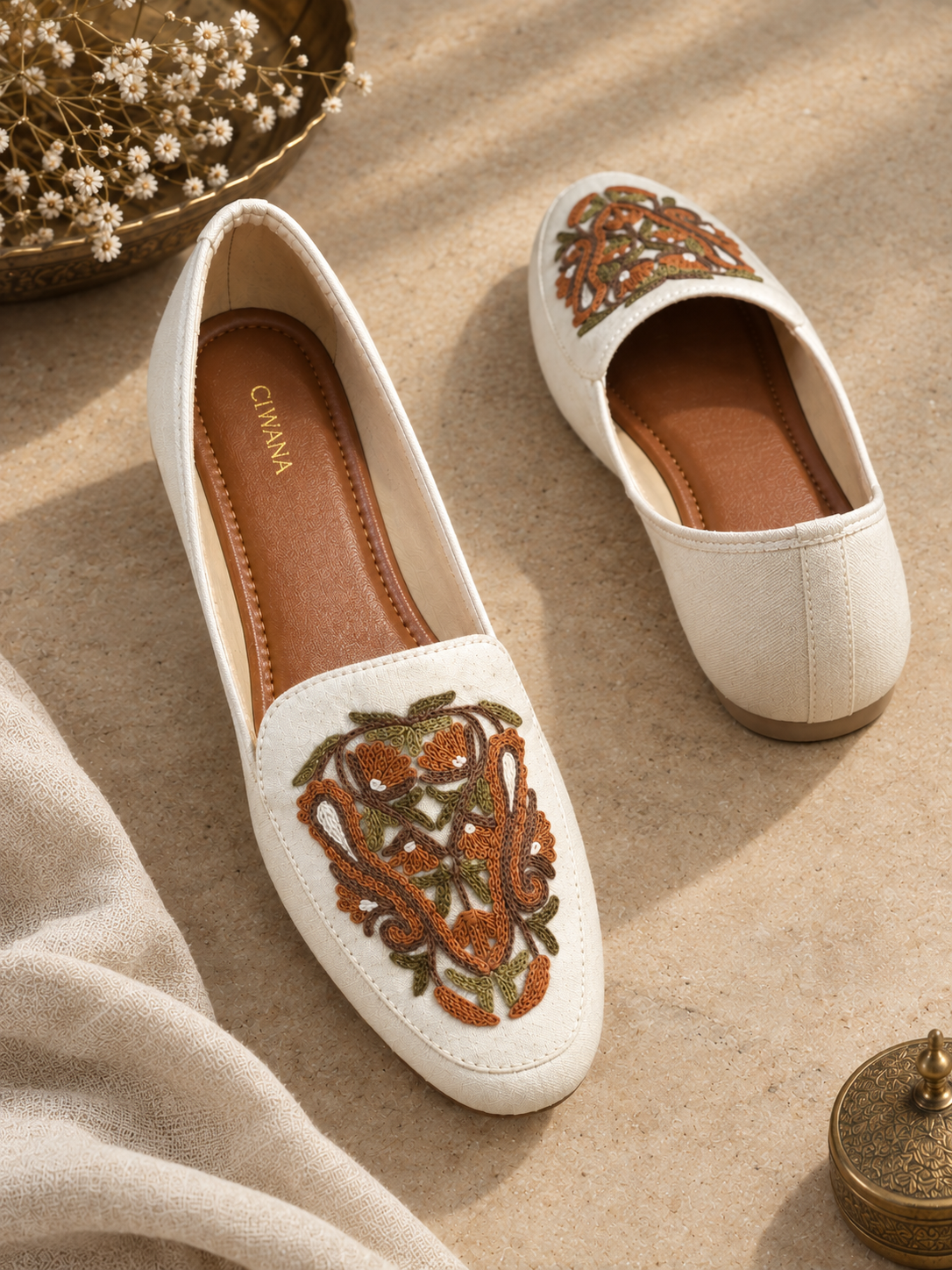 White Brown Aari Shoes