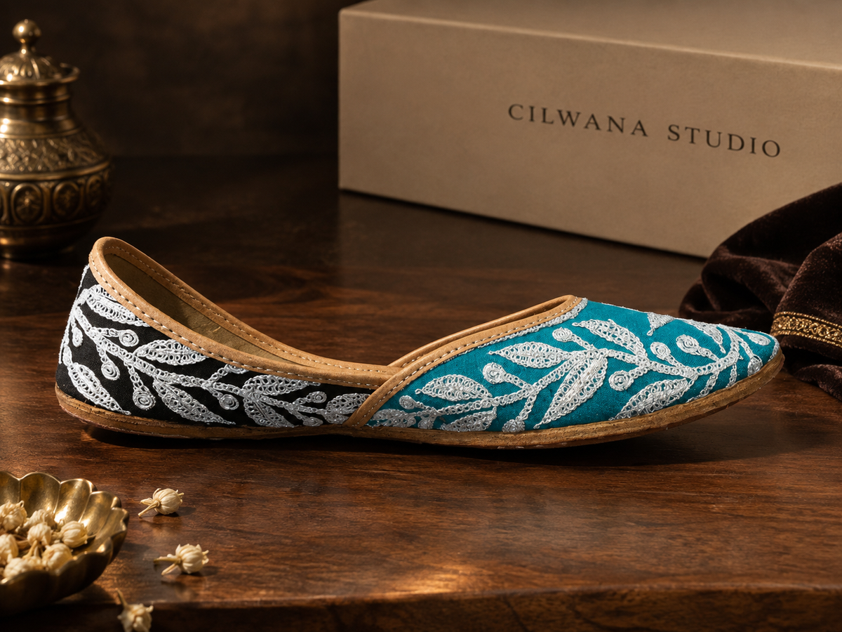 Teal  Floral Aari Jutti