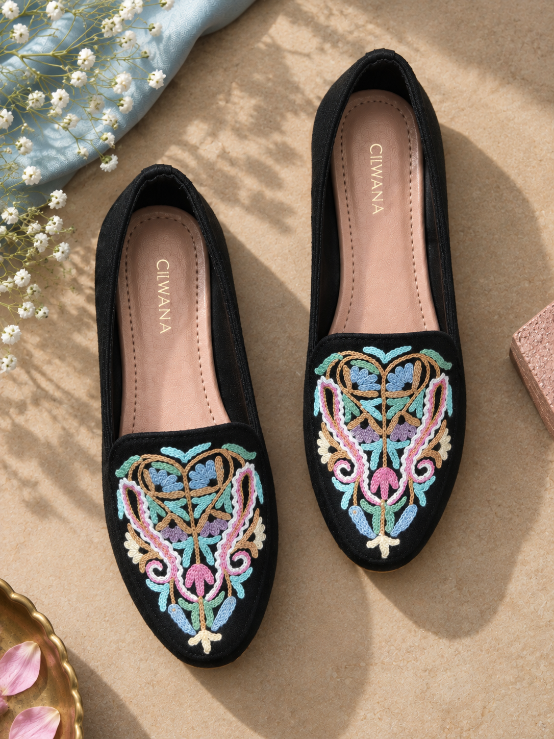 Black Floral Aari Shoes
