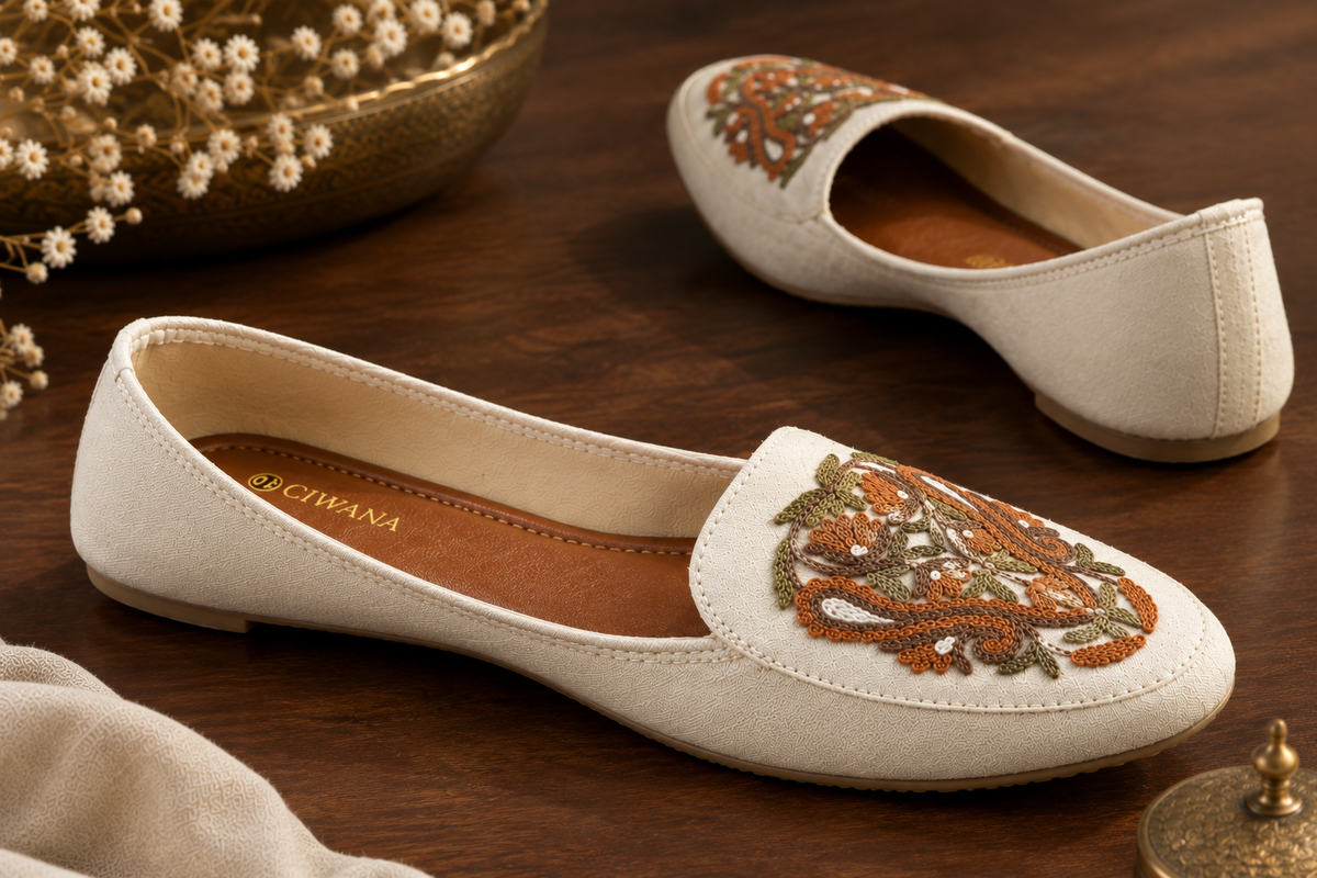 White Brown Aari Shoes