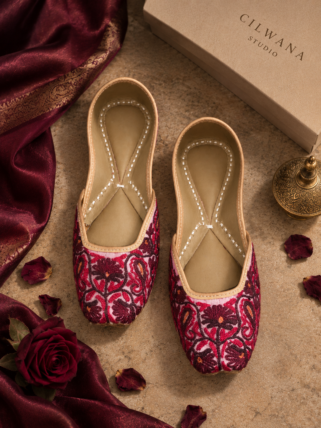 Maroon Floral  Aari jutti