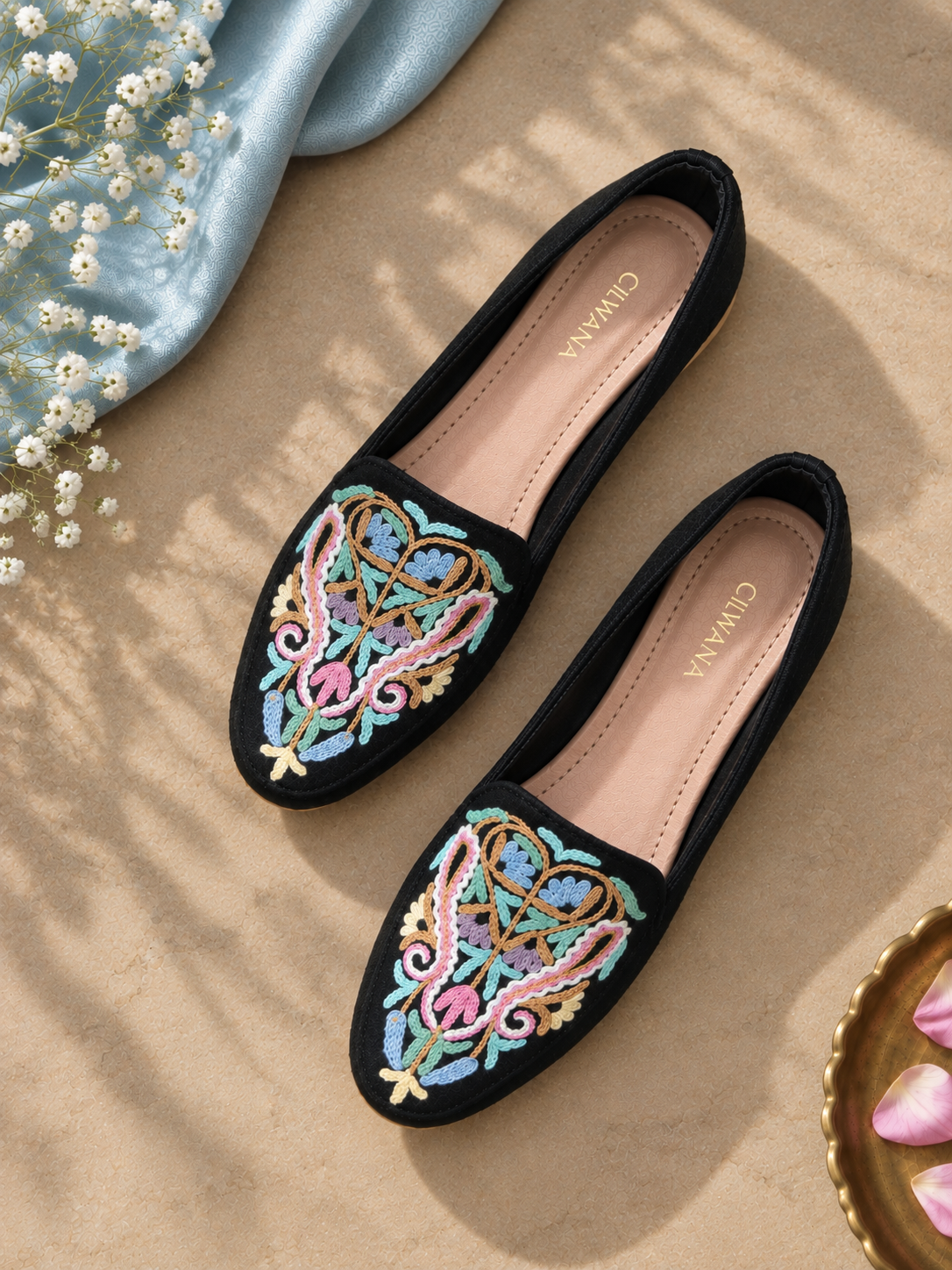 Black Floral Aari Shoes