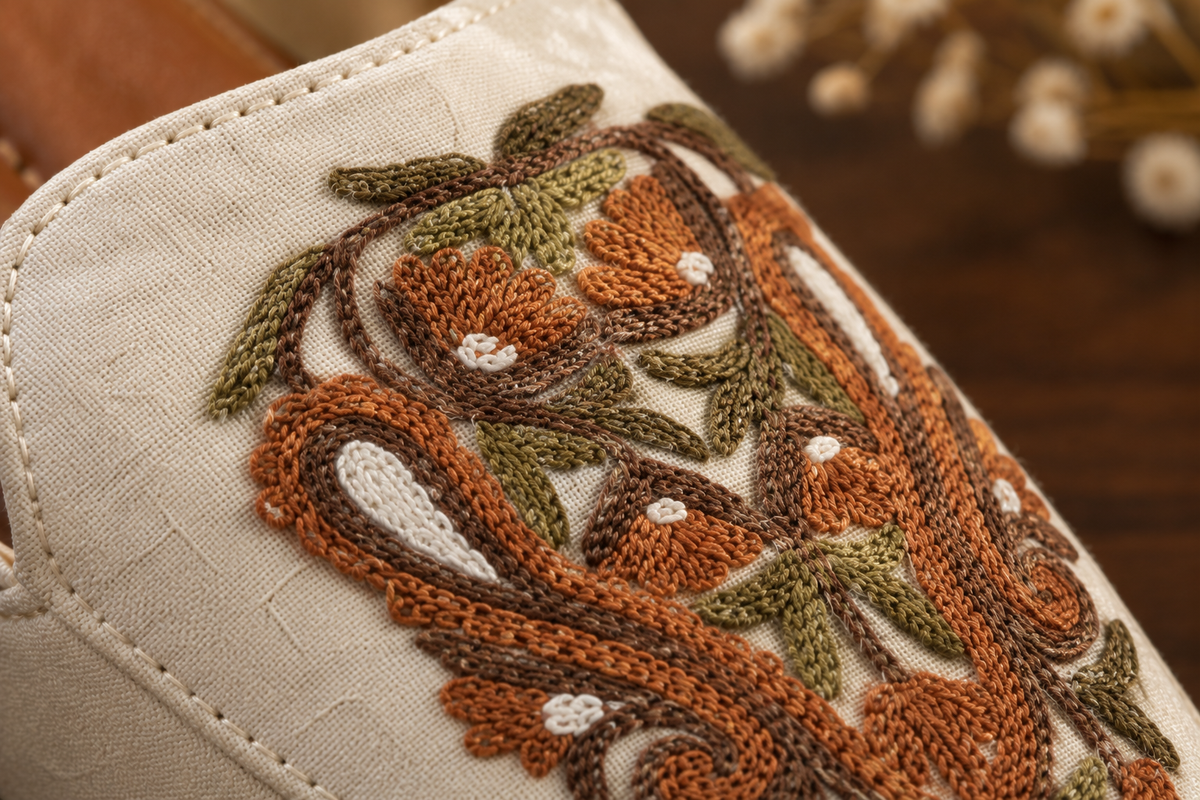 White Brown Aari Shoes