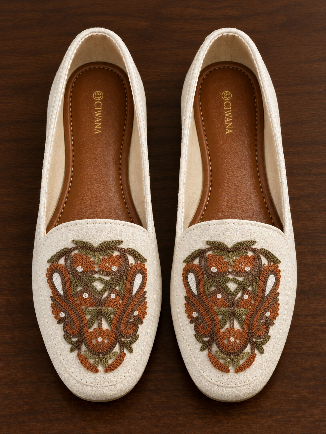 White Brown Aari Shoes