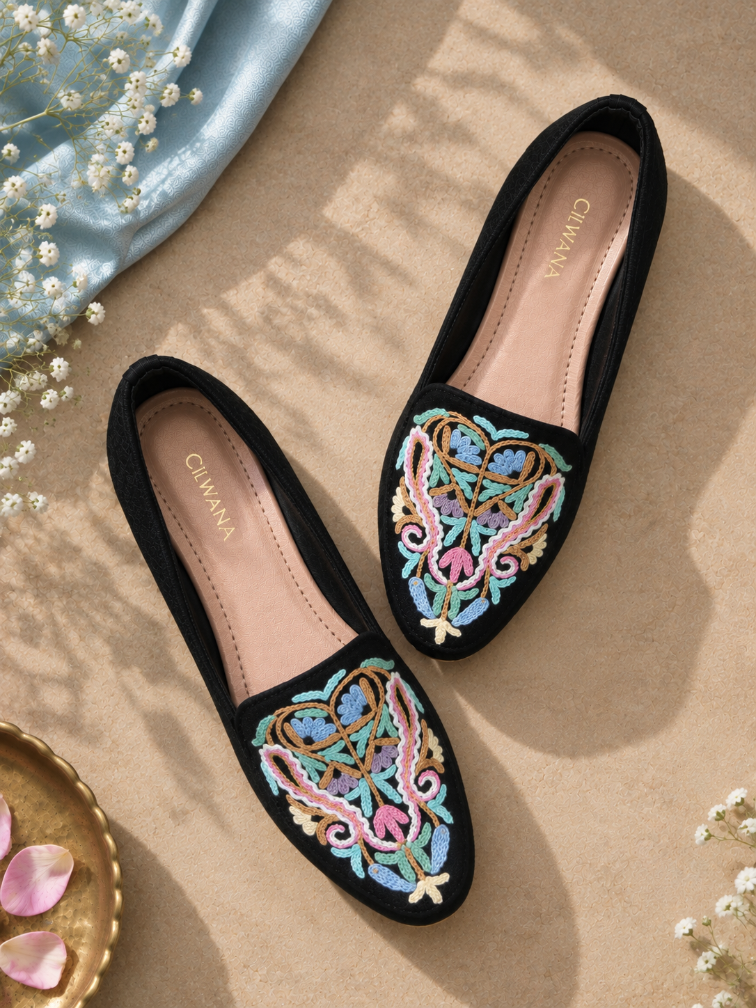 Black Floral Aari Shoes