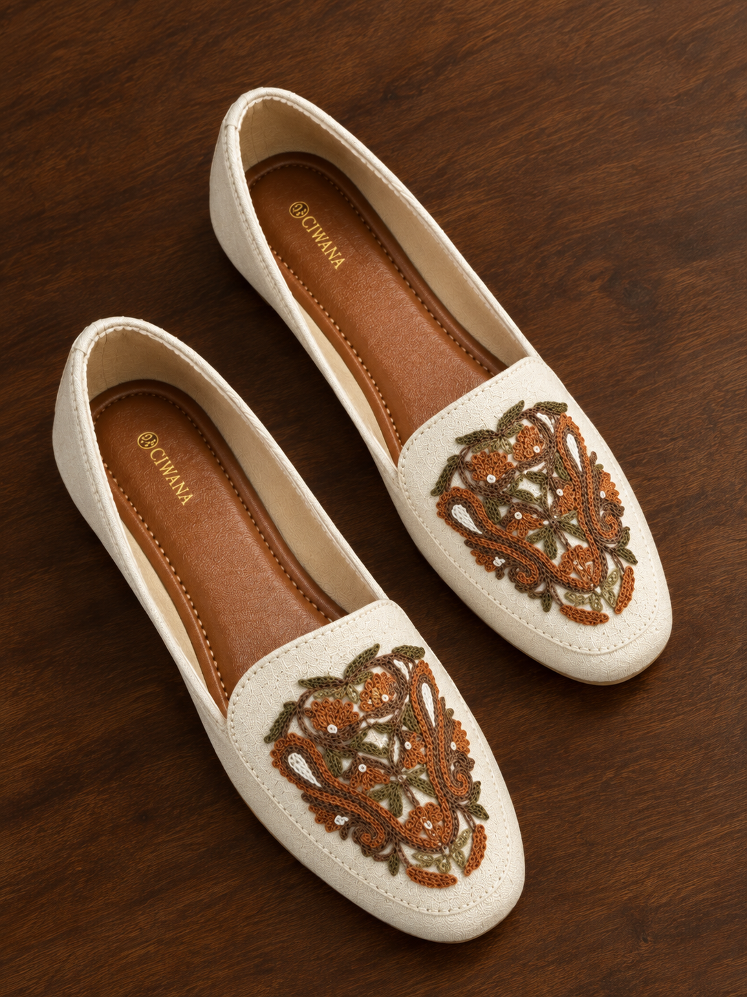 White Brown Aari Shoes