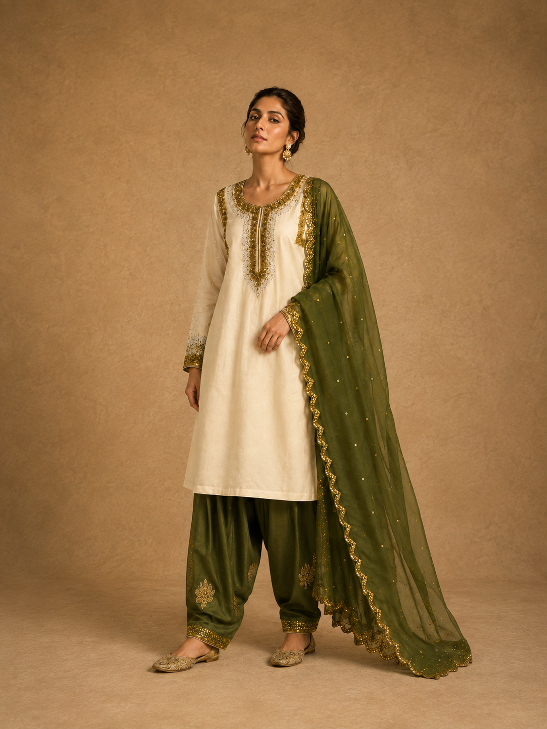 Ivory Olive Sequin Co-ord Set