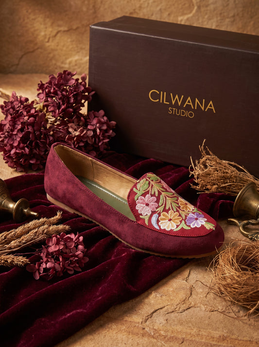 Maroon Floral Aari Shoes