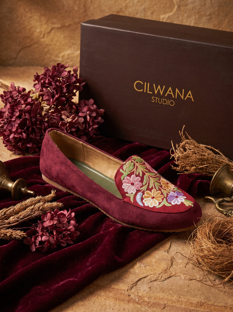 Maroon Floral Aari Shoes