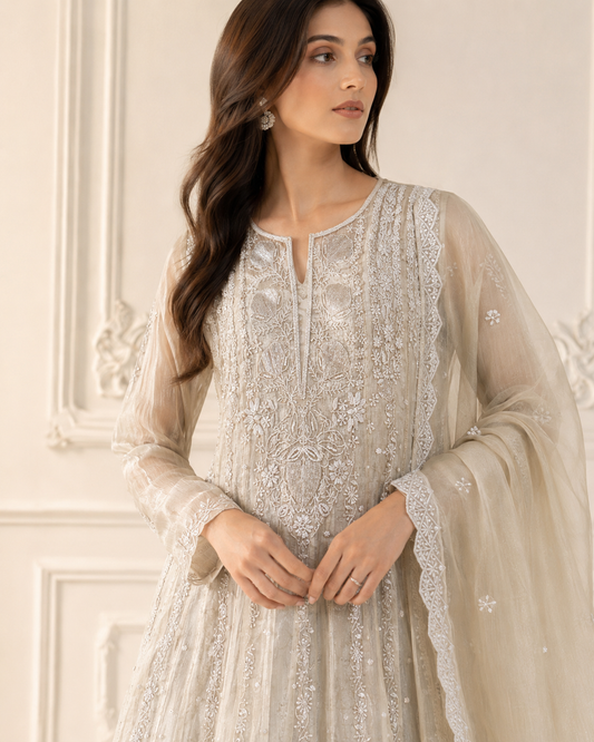Noor Ivory Tissue Anarkali