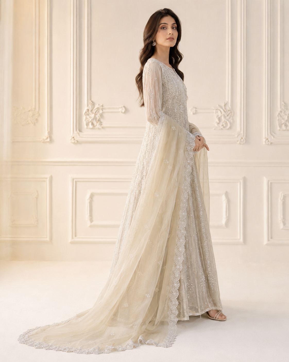 Noor Ivory Tissue Anarkali