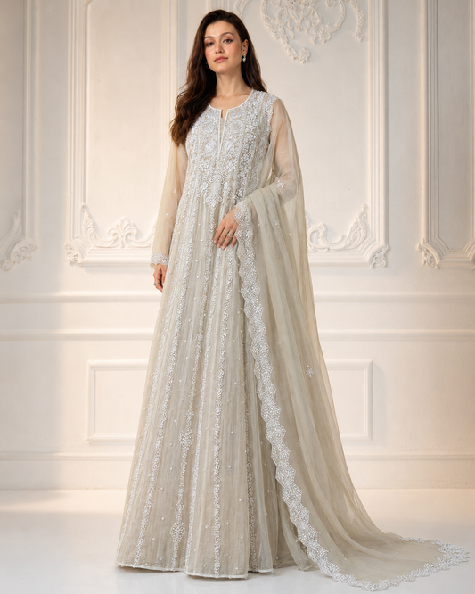 Noor Ivory Tissue Anarkali
