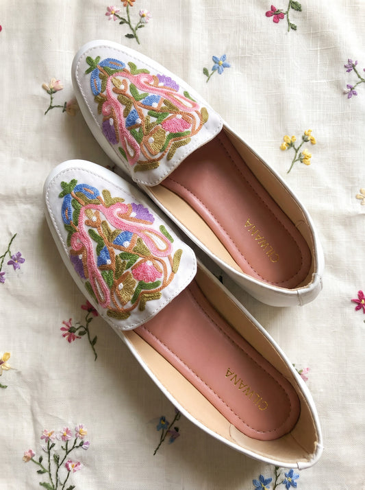 White Floral Aari Shoes