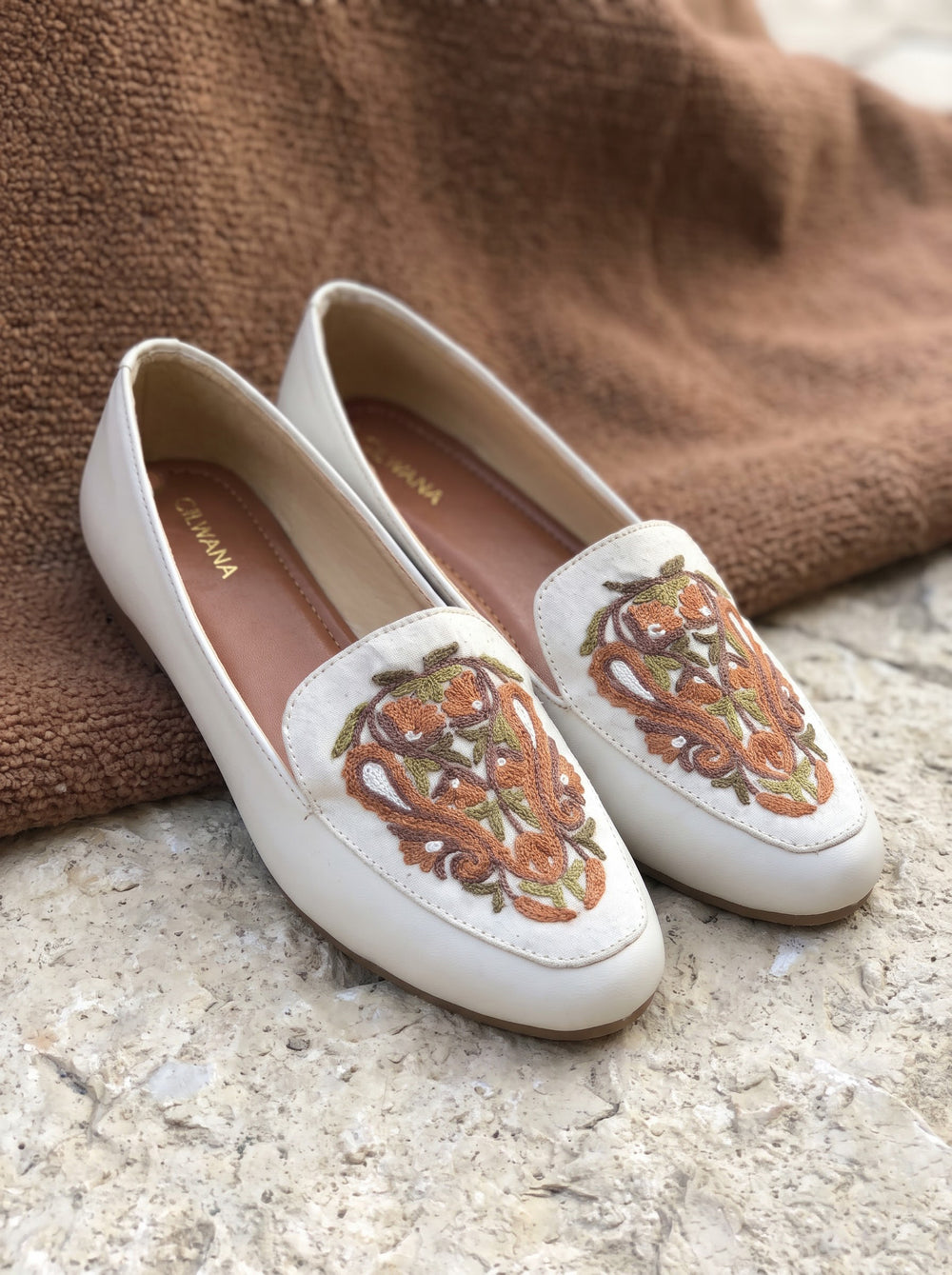 White Brown Aari Shoes