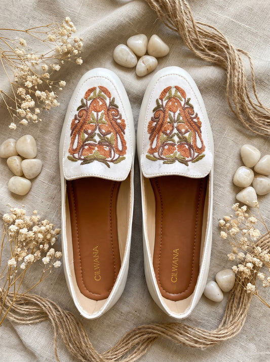 White Brown Aari Shoes