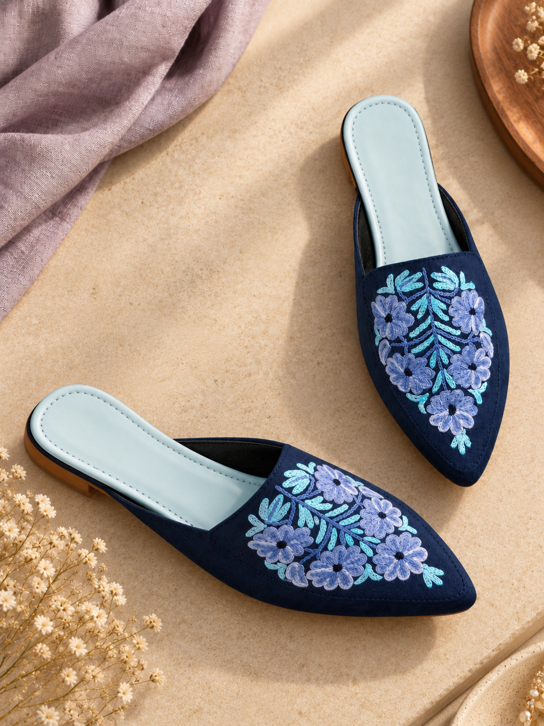 Blue Floral Aari Mules
