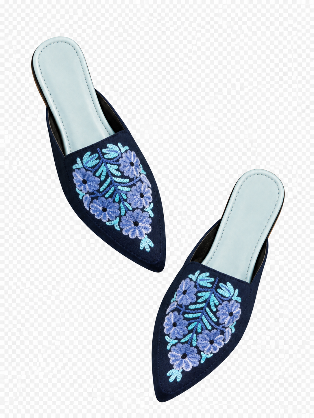 Blue Floral Aari Mules