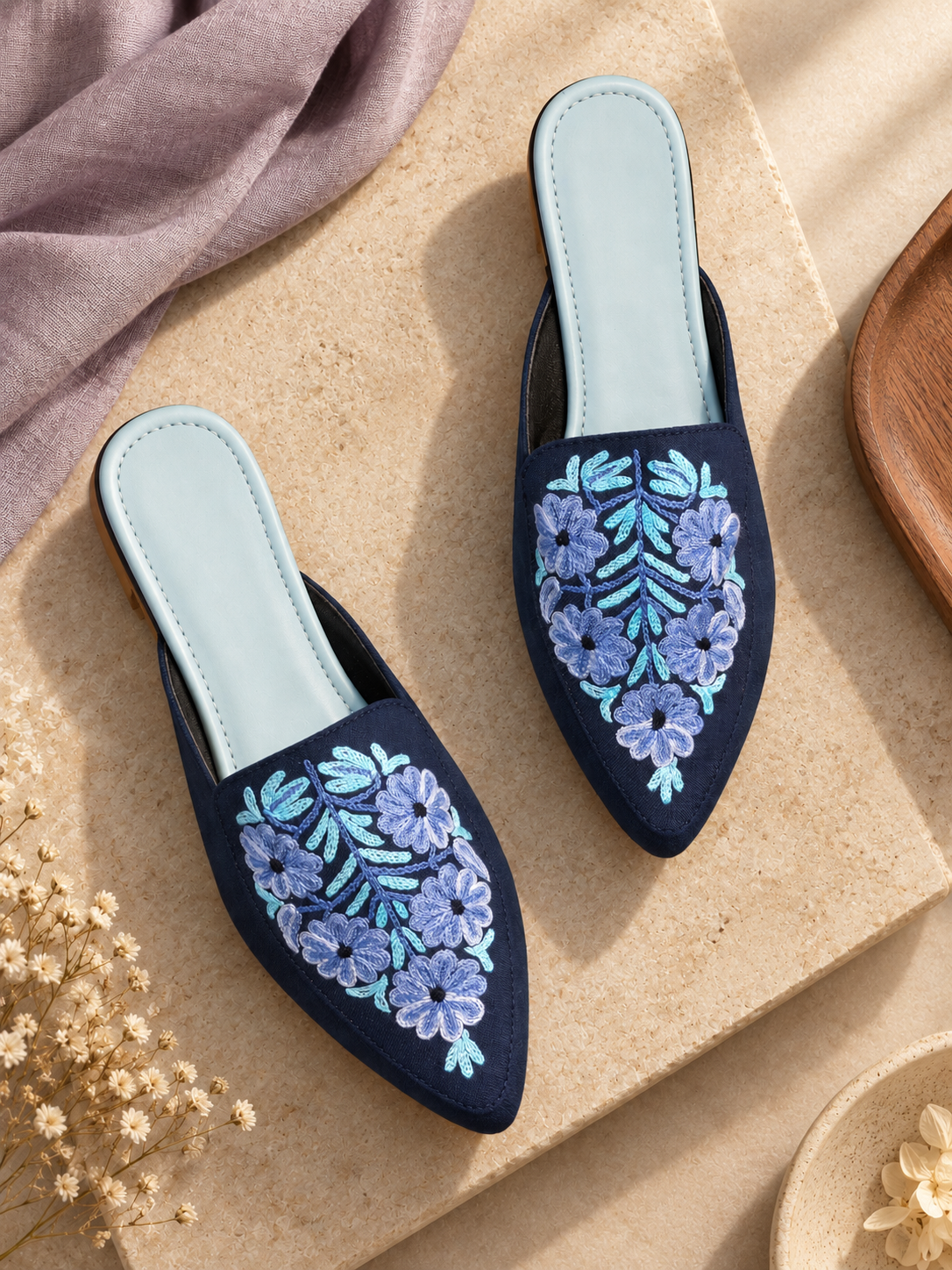 Blue Floral Aari Mules